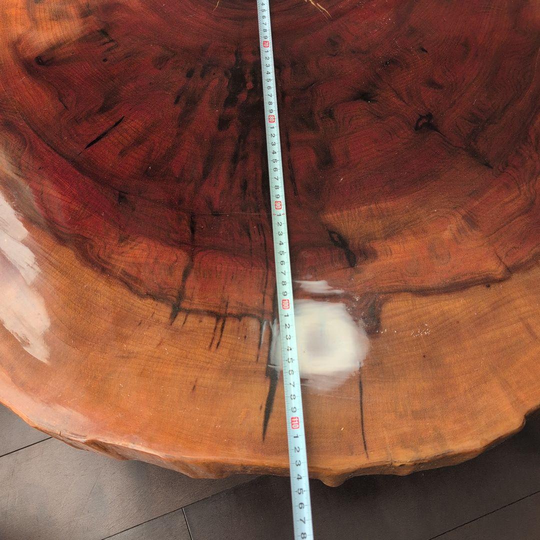 【高級】一枚板輪切り座卓　大株丸太1本木　年輪　天然木 光沢仕上げ