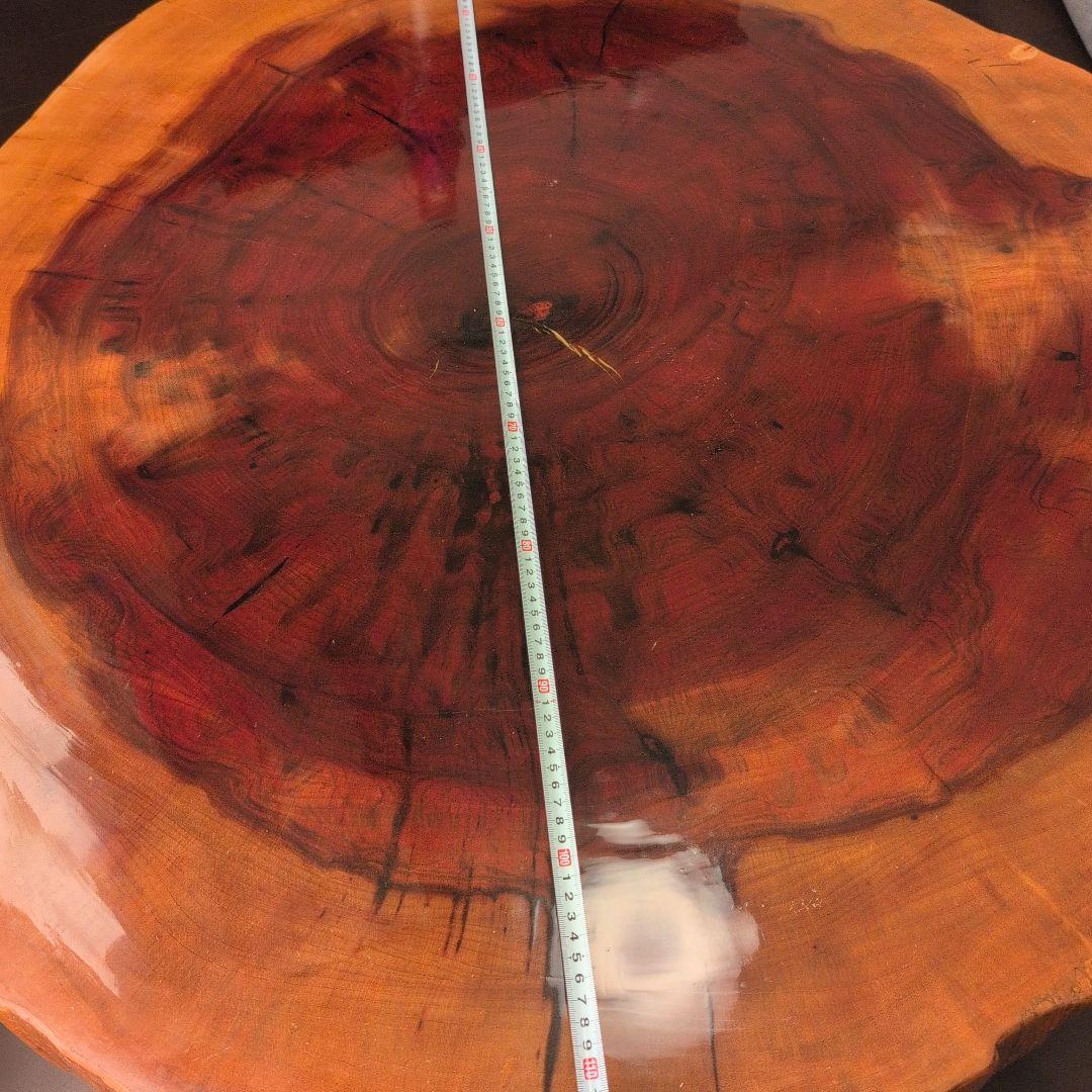 【高級】一枚板輪切り座卓　大株丸太1本木　年輪　天然木 光沢仕上げ