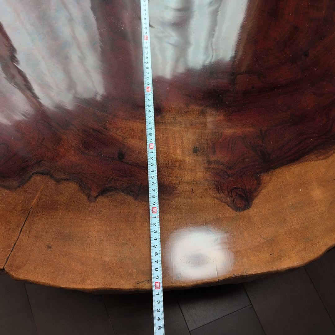 【高級】一枚板輪切り座卓　大株丸太1本木　年輪　天然木 光沢仕上げ