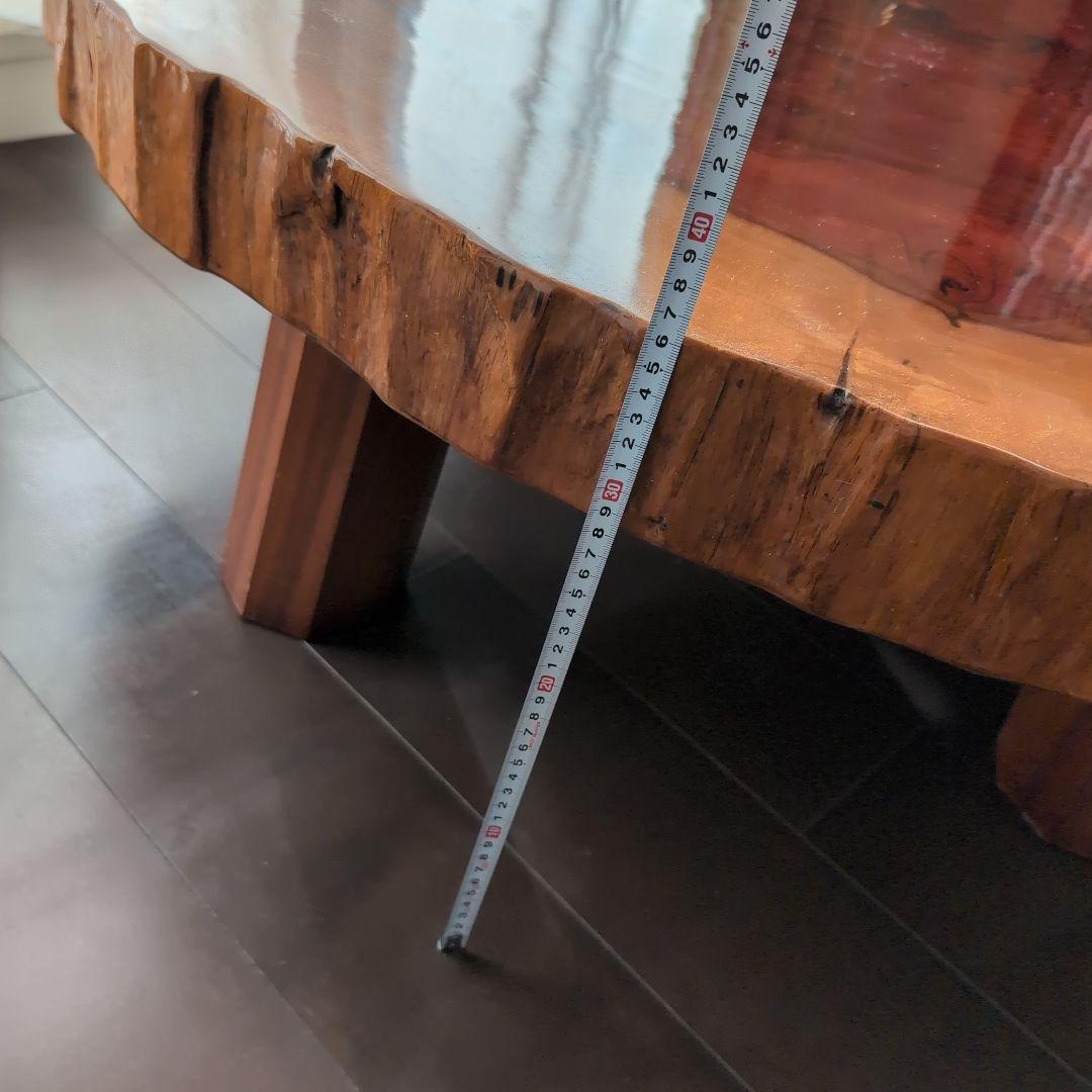 【高級】一枚板輪切り座卓　大株丸太1本木　年輪　天然木 光沢仕上げ