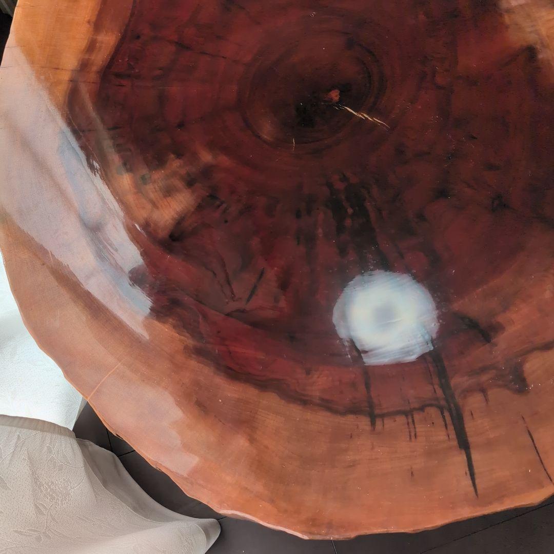 【高級】一枚板輪切り座卓　大株丸太1本木　年輪　天然木 光沢仕上げ