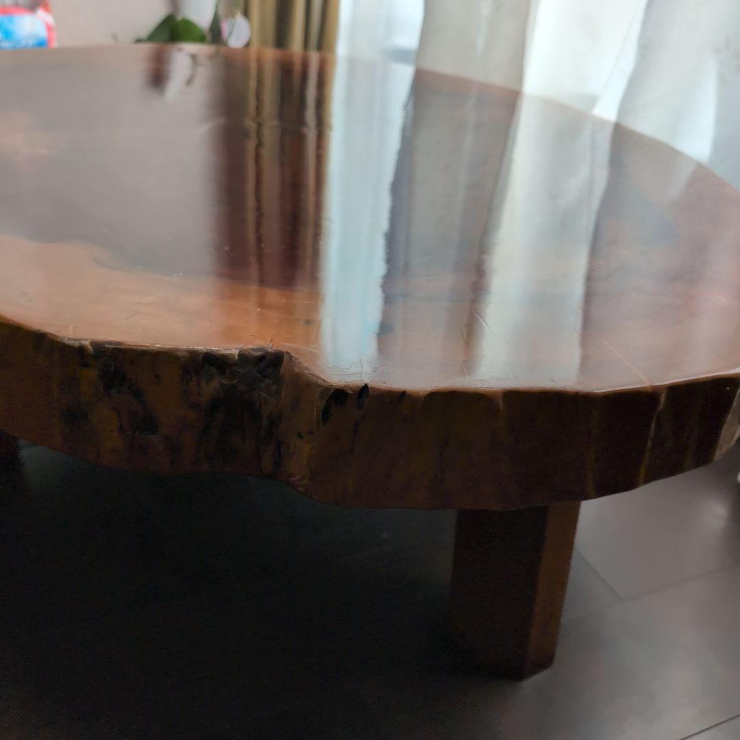 【高級】一枚板輪切り座卓　大株丸太1本木　年輪　天然木 光沢仕上げ