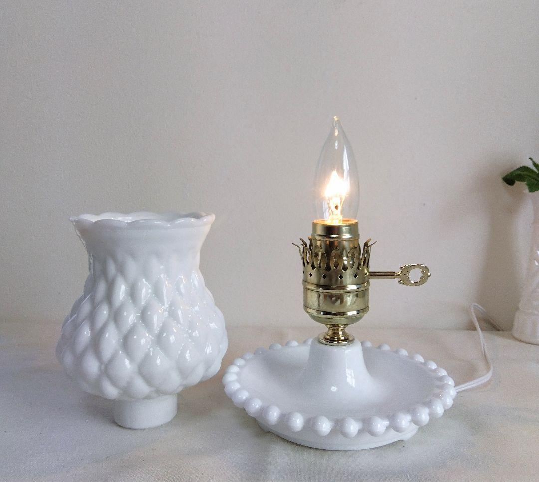 ミルクガラス ダイヤ柄 テーブルランプ ビンテージ