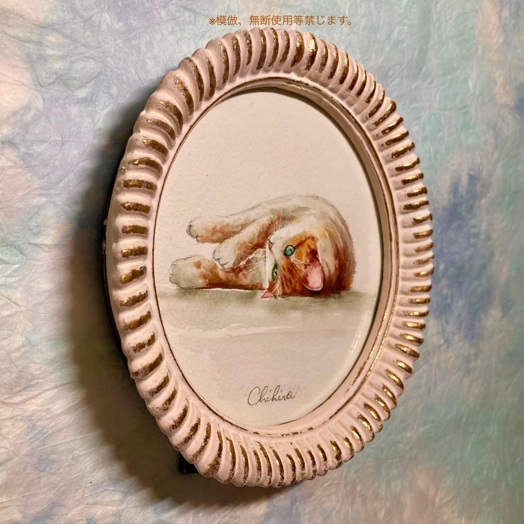 絵画 猫 水彩画 猫の絵 猫雑貨 チャトラ ハチワレ cat アンティーク 春