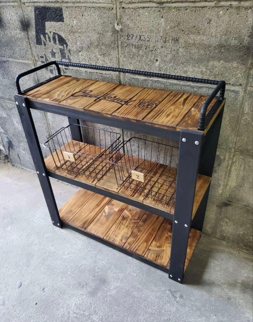 鉄筋バーラック　木製ラック　棚 収納　男前インテリア　インダストリアル 0201