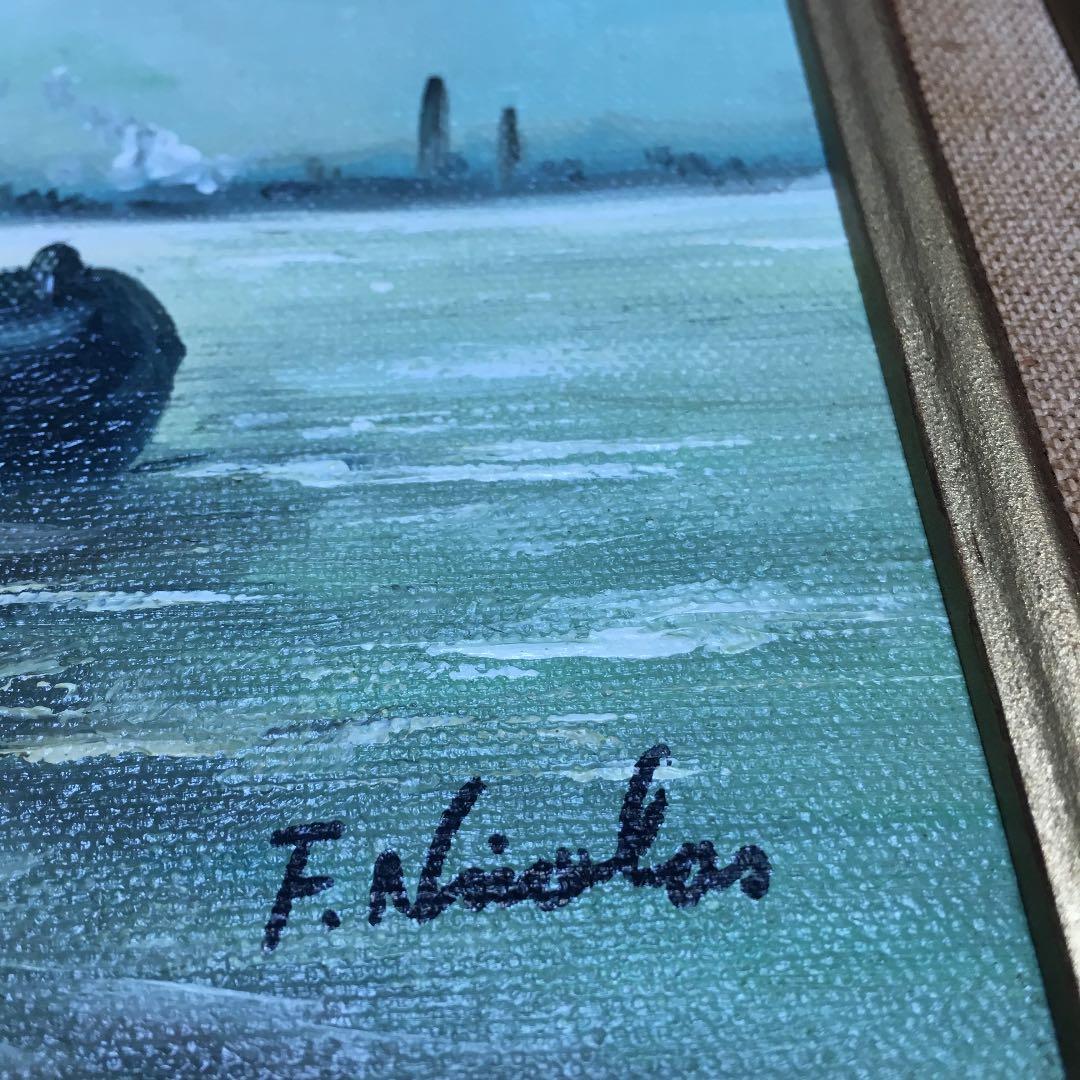 1089 絵画 油絵 F. Nicolas 帆船 - メルカリ