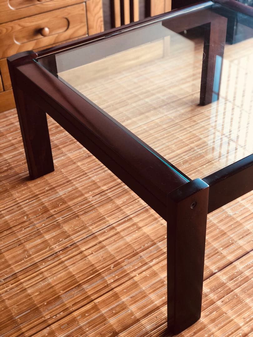 カリモク家具 希少オールド ガラステーブル／ローテーブル／昭和レトロ モダン