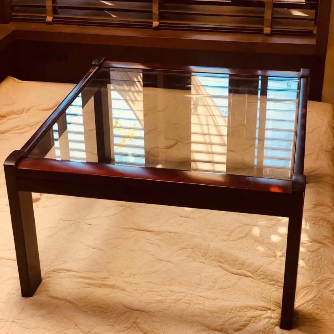 カリモク家具 希少オールド ガラステーブル／ローテーブル／昭和レトロ モダン