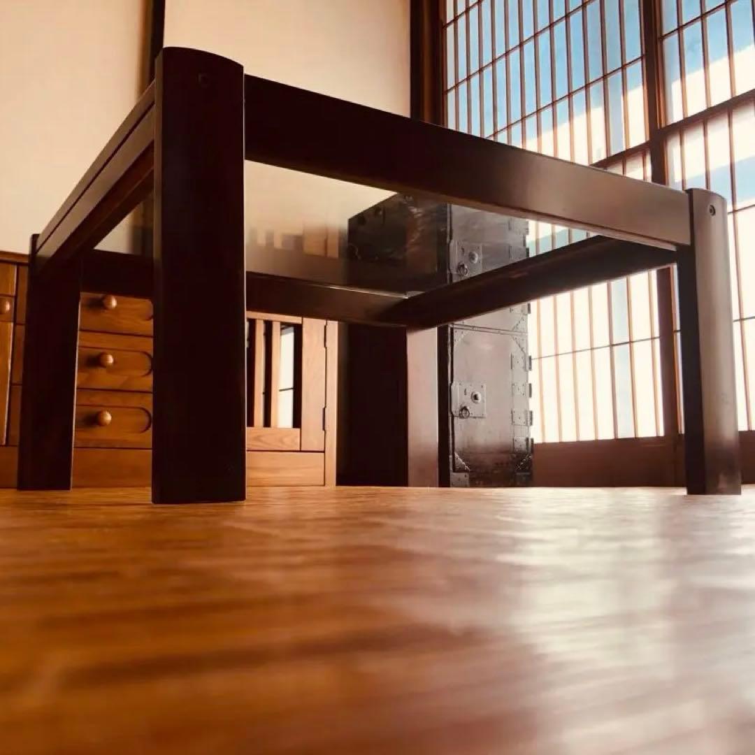 カリモク家具 希少オールド ガラステーブル／ローテーブル／昭和レトロ モダン