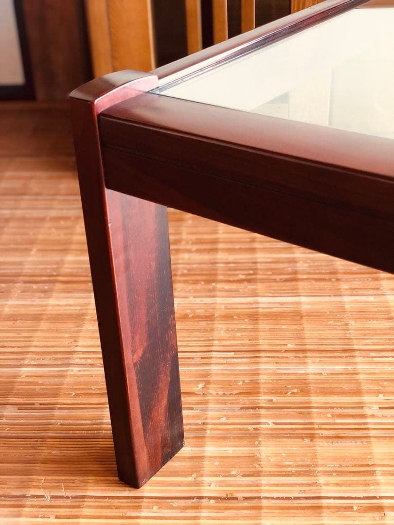 カリモク家具 希少オールド ガラステーブル／ローテーブル／昭和レトロ モダン