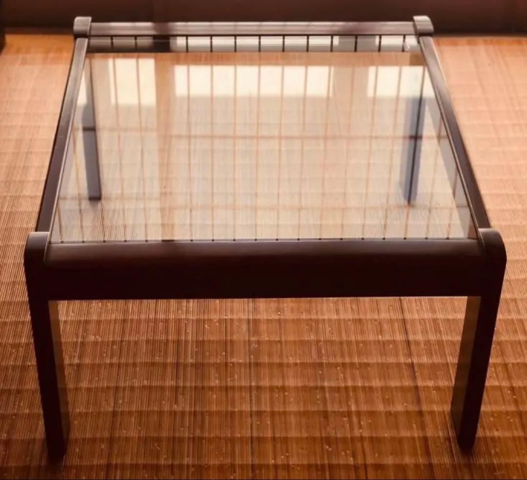 カリモク家具 希少オールド ガラステーブル／ローテーブル／昭和レトロ モダン