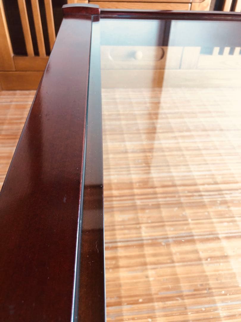 カリモク家具 希少オールド ガラステーブル／ローテーブル／昭和レトロ モダン