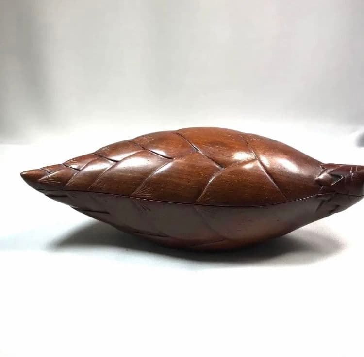 【蔵出し・未使用】昭和期 香港製｜紫檀 筍意匠小物入れ｜縁起物・工芸美品