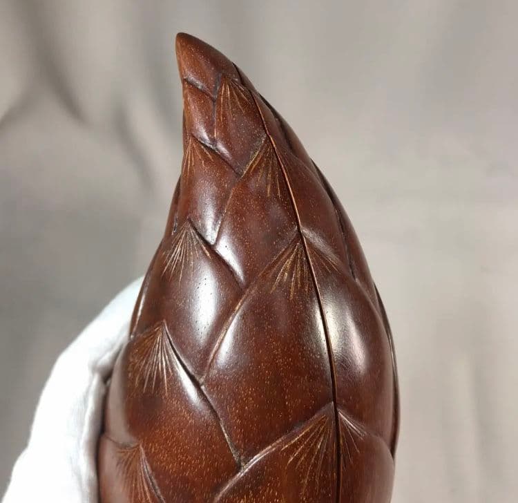 【蔵出し・未使用】昭和期 香港製｜紫檀 筍意匠小物入れ｜縁起物・工芸美品