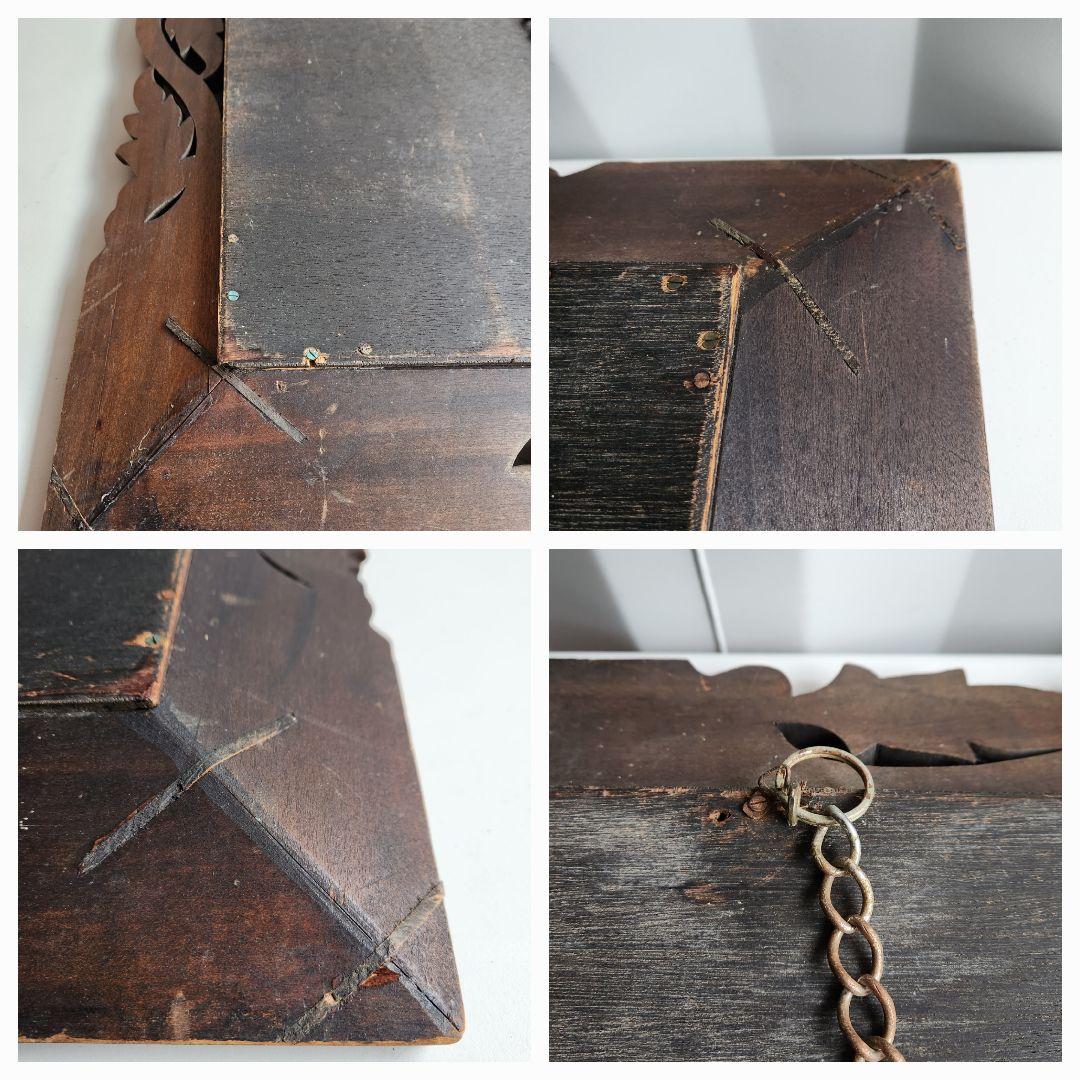 アンティーク　木彫り　ウォールミラー　天然木　壁鏡　彫刻　木枠　ヴィンテージ