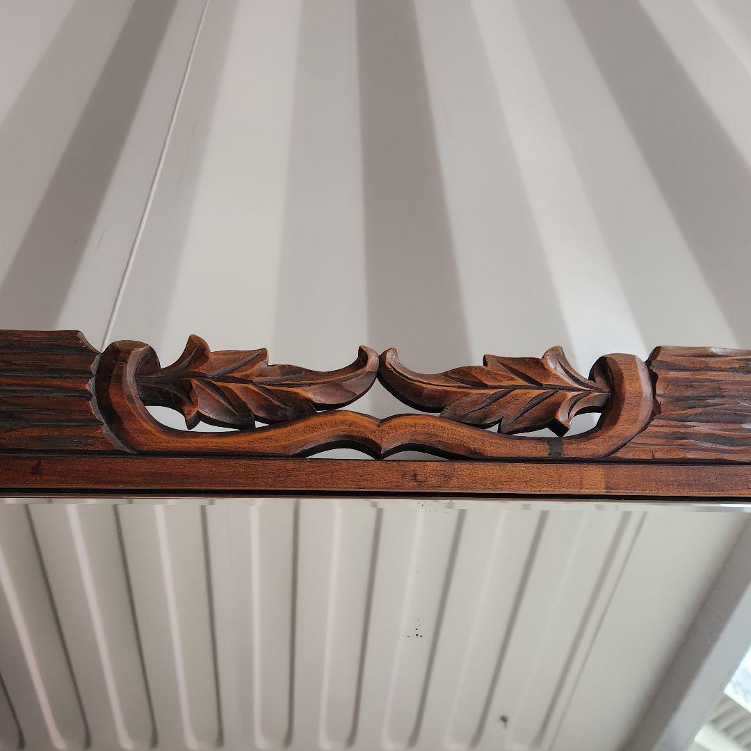 アンティーク　木彫り　ウォールミラー　天然木　壁鏡　彫刻　木枠　ヴィンテージ