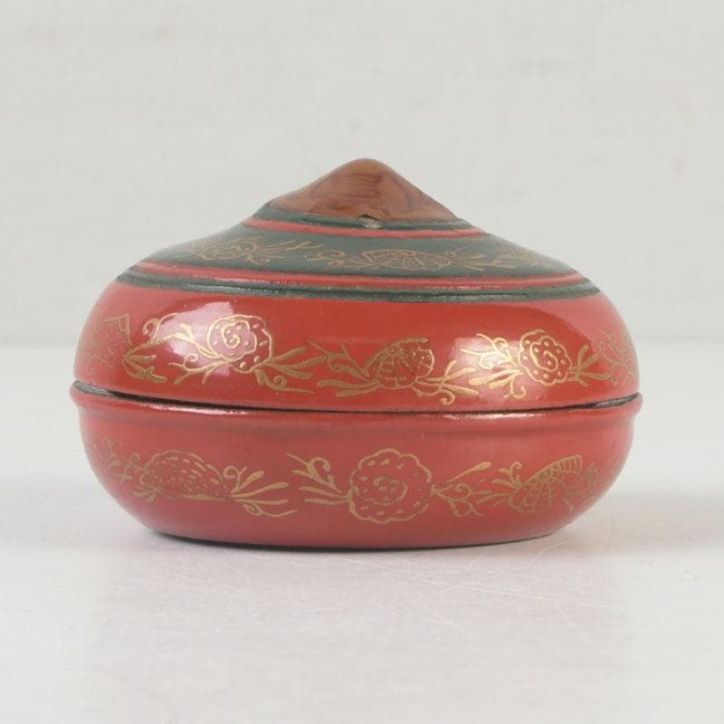 茶道具　朱塗　貝蒔絵　香合　仕覆付　V　9854