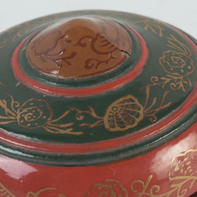 茶道具　朱塗　貝蒔絵　香合　仕覆付　V　9854