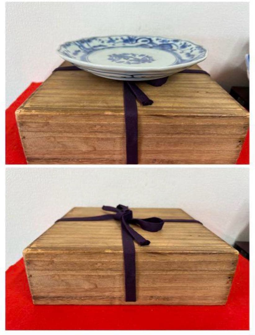 中国古美術 清時代染付け皿　裏面に “福 ”在銘 共箱