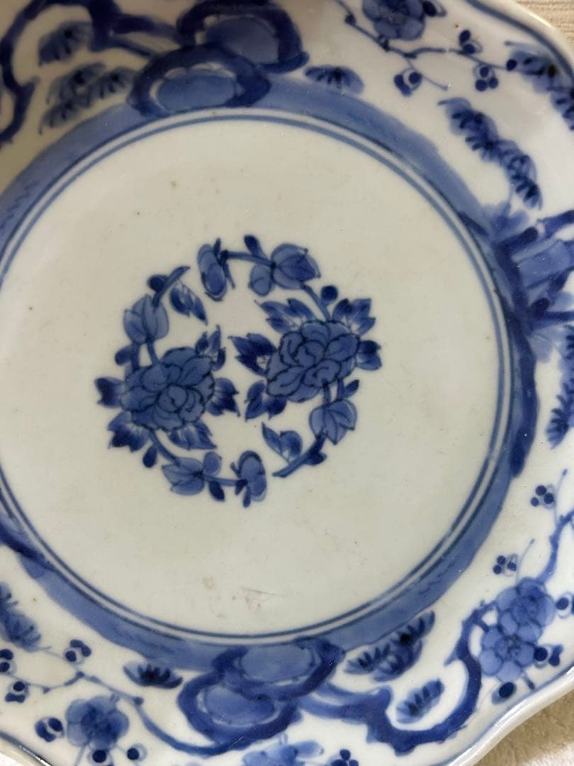 中国古美術 清時代染付け皿　裏面に “福 ”在銘 共箱