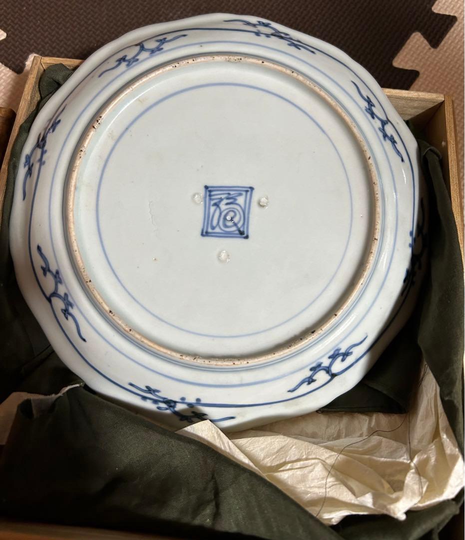 中国古美術 清時代染付け皿　裏面に “福 ”在銘 共箱