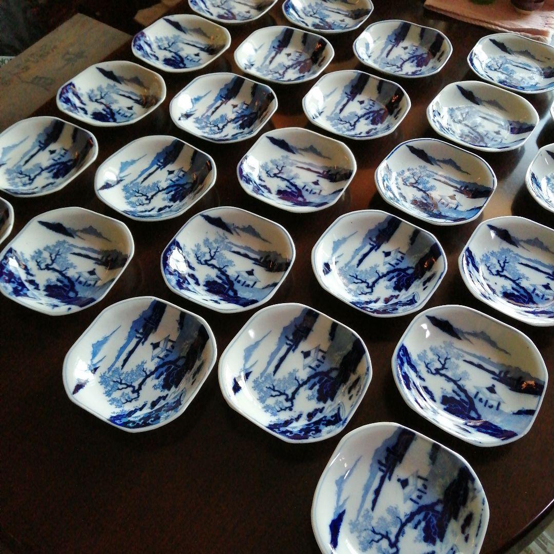 古伊万里　染付隅切四方皿　25枚　14.8cm　幕末〜明治初期