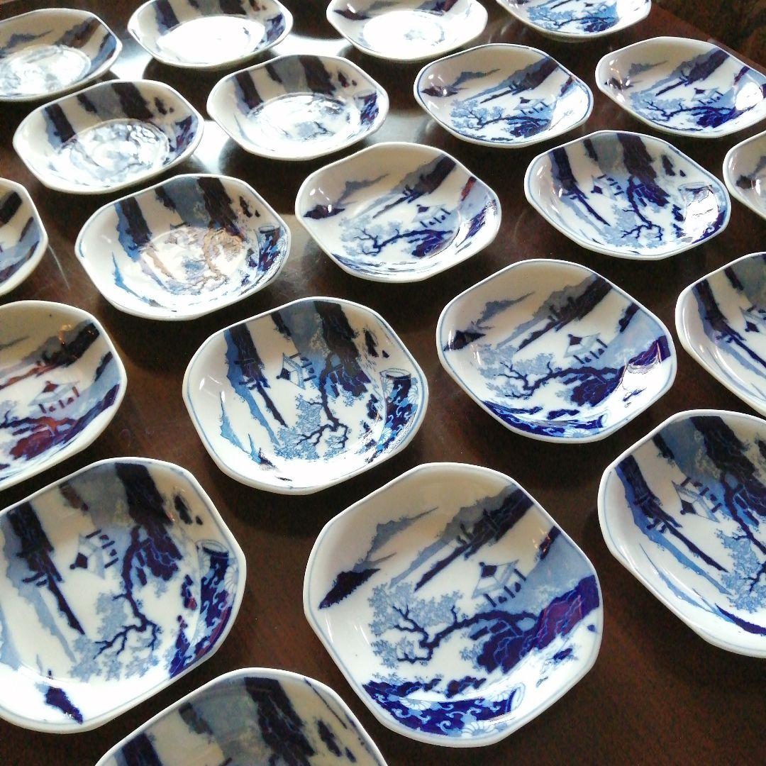 古伊万里　染付隅切四方皿　25枚　14.8cm　幕末〜明治初期