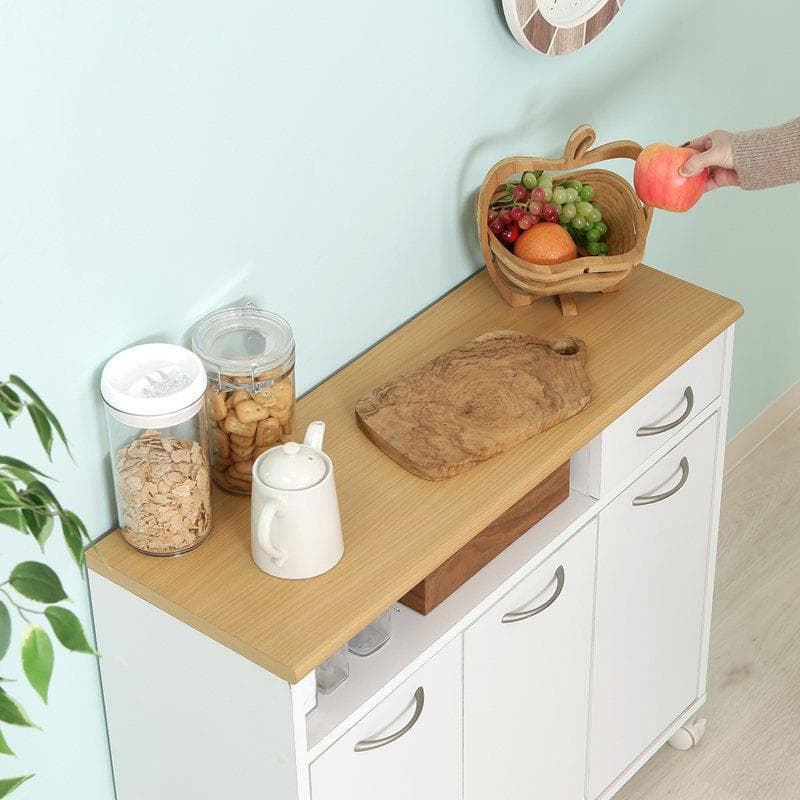 北欧風キッチンカウンター ホワイト×ナチュラル [5072]
