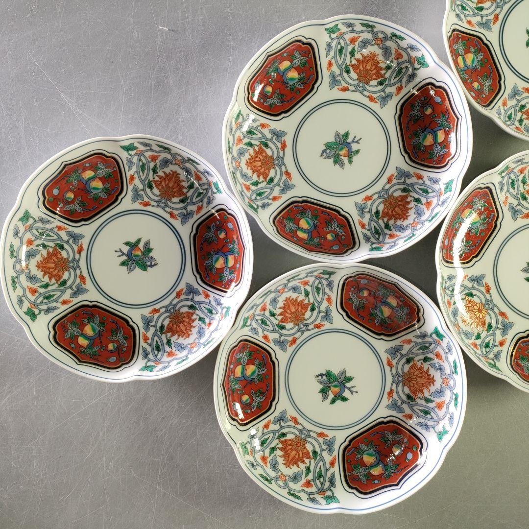 A1211-5/有田焼/其泉窯/草花果実紋銘々皿5客/向付/菓子皿/懐石道具/