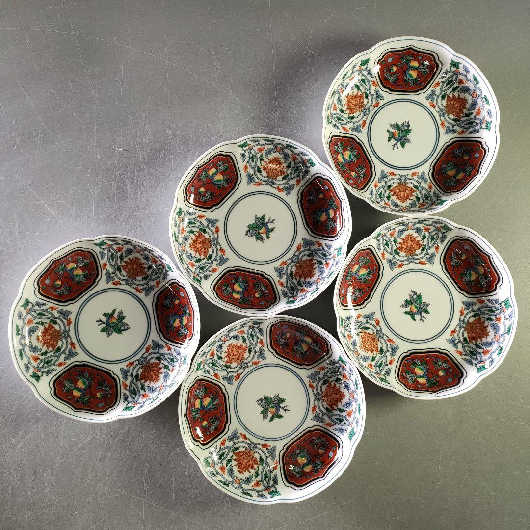 A1211-5/有田焼/其泉窯/草花果実紋銘々皿5客/向付/菓子皿/懐石道具/