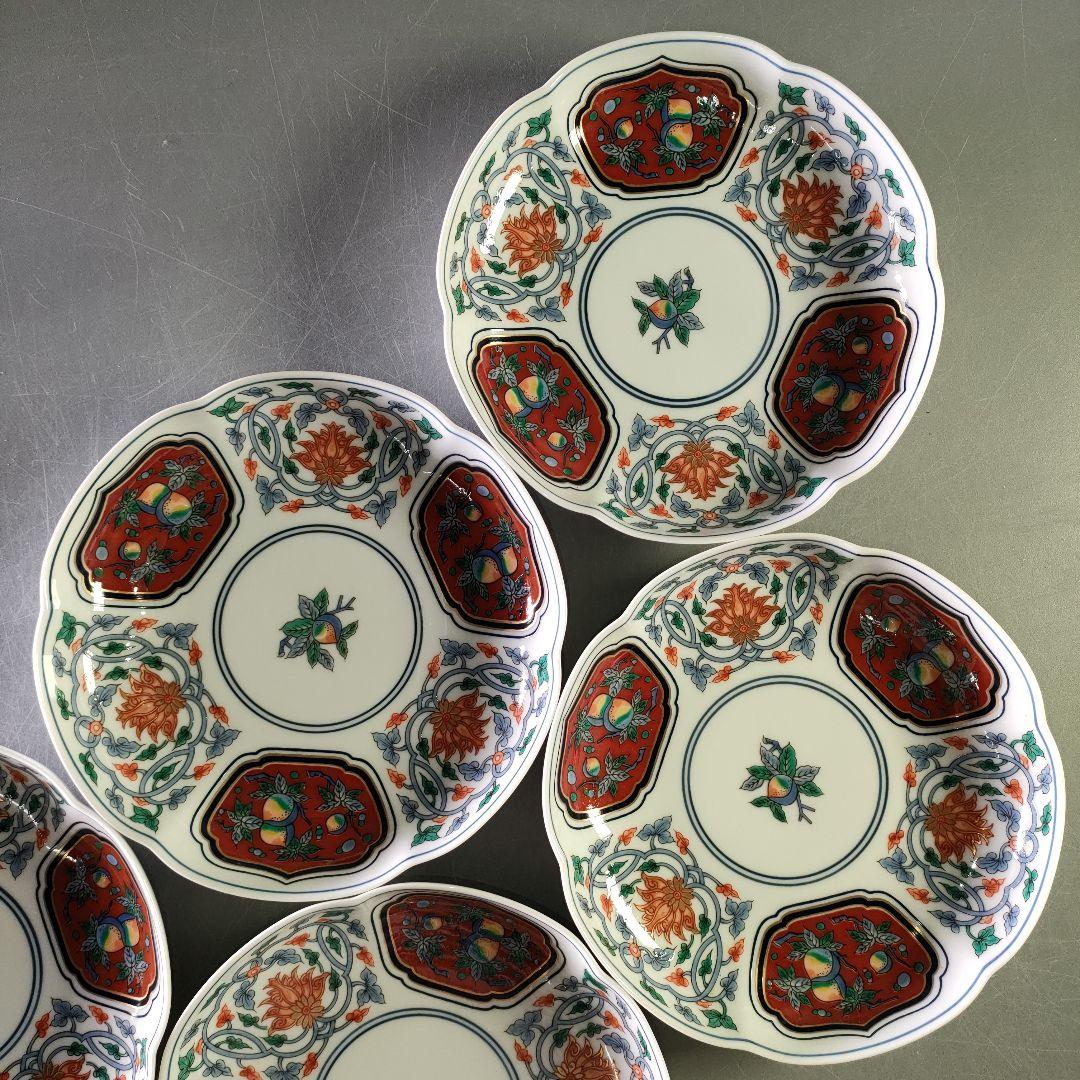 A1211-5/有田焼/其泉窯/草花果実紋銘々皿5客/向付/菓子皿/懐石道具/