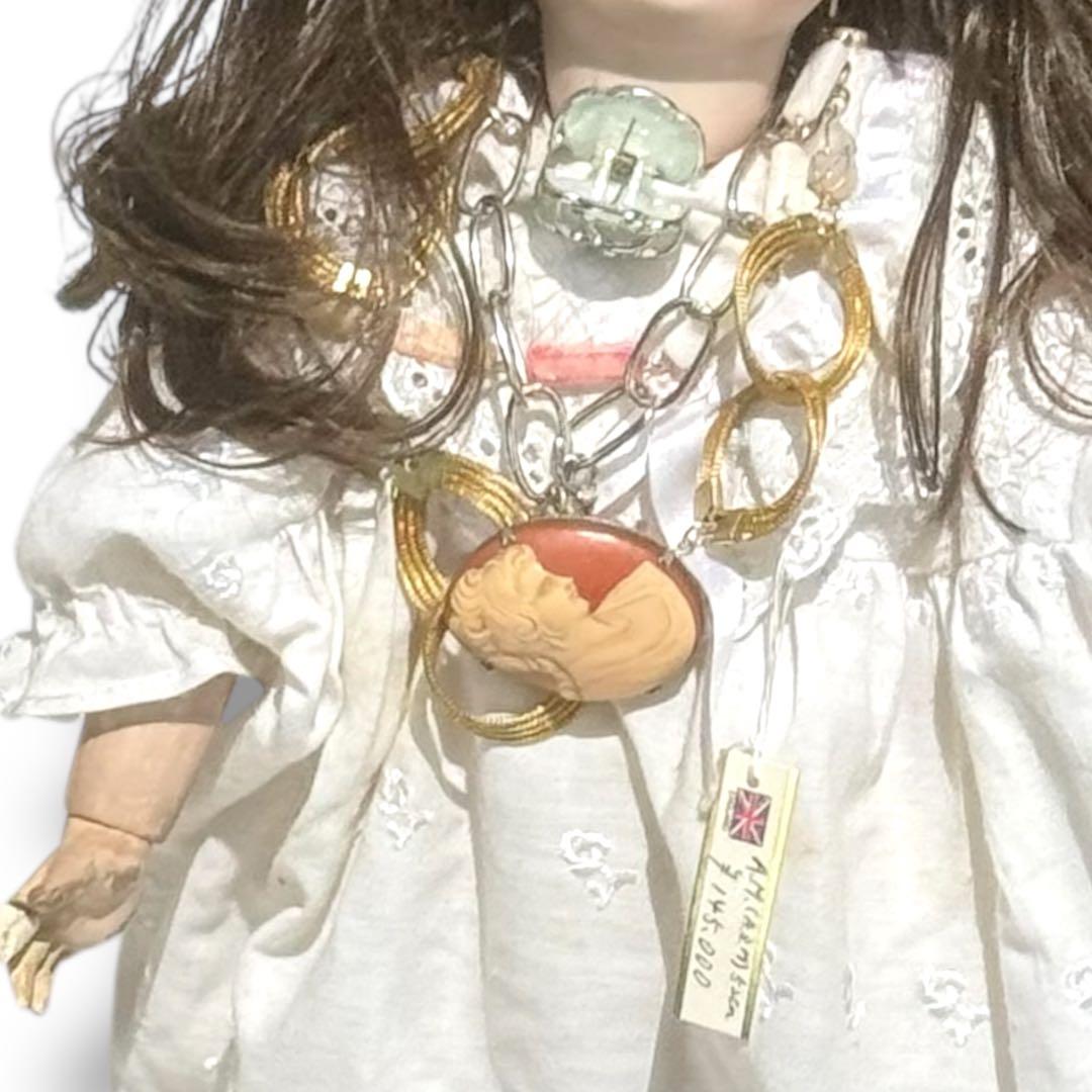 アンティーク ビスクドールアーモンド マルセル ホワイトドレス ボネ