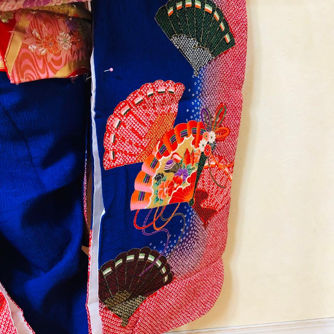 七五三7歳❣️人気Blue暈し絞り柄❣️扇鴛鴦花々金彩煌びやか際立つ完全フルセット❣️