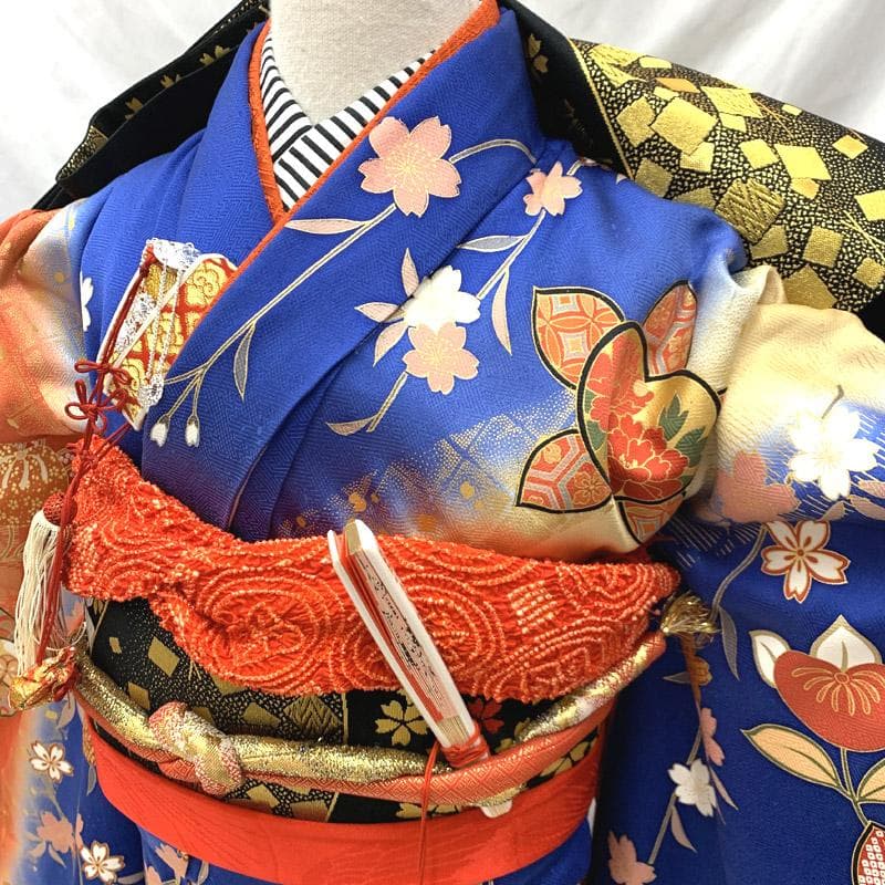 508ag36楽々衿帯揚げ帯締めしごき■七五三 七歳 女児 着物&袋帯■美品