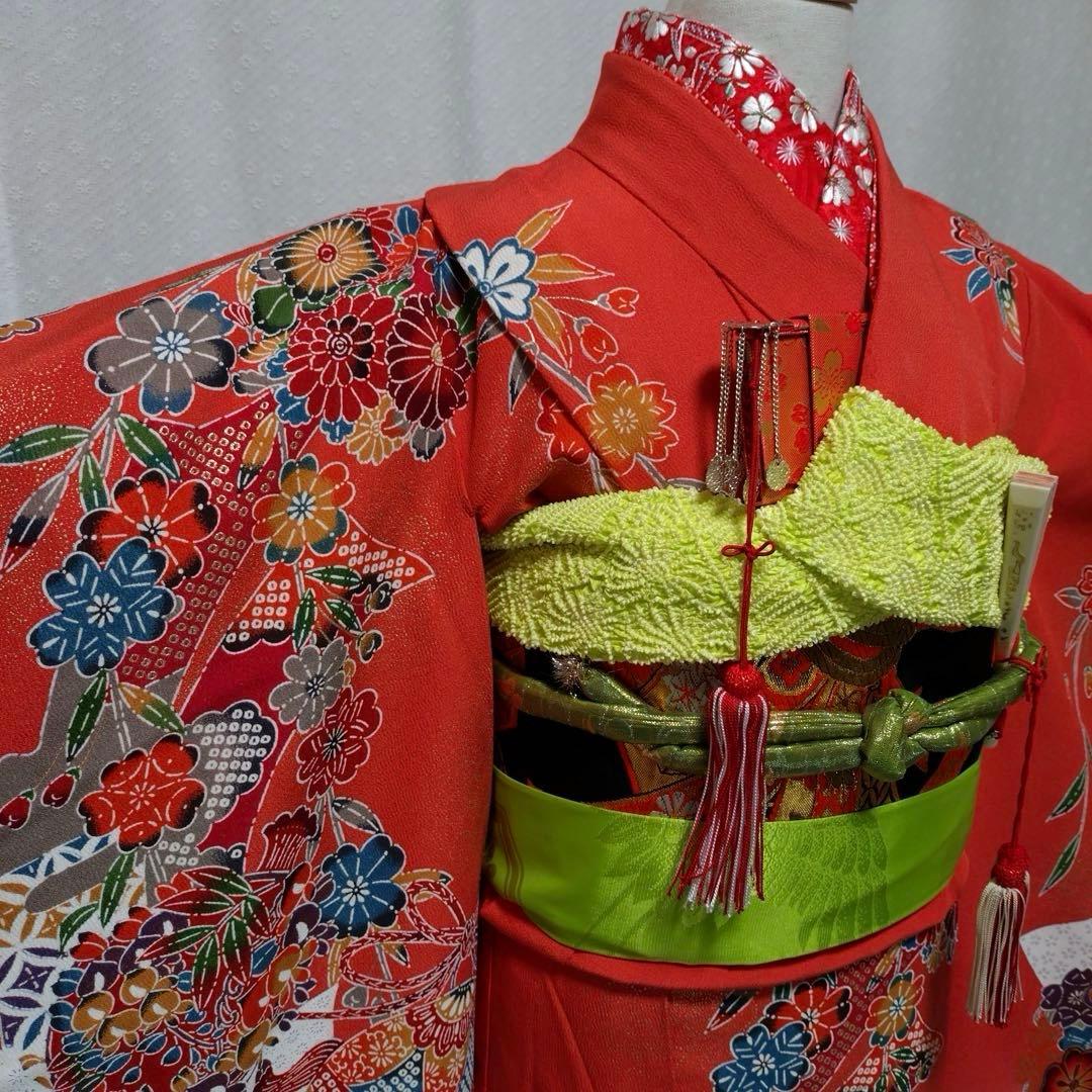 七五三　女の子　７歳　正絹着物　長襦袢　袋帯　小物セット　逸品