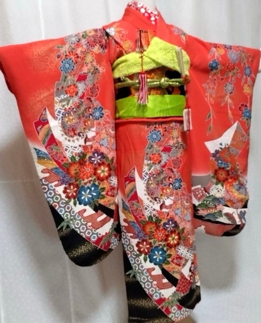 七五三　女の子　７歳　正絹着物　長襦袢　袋帯　小物セット　逸品