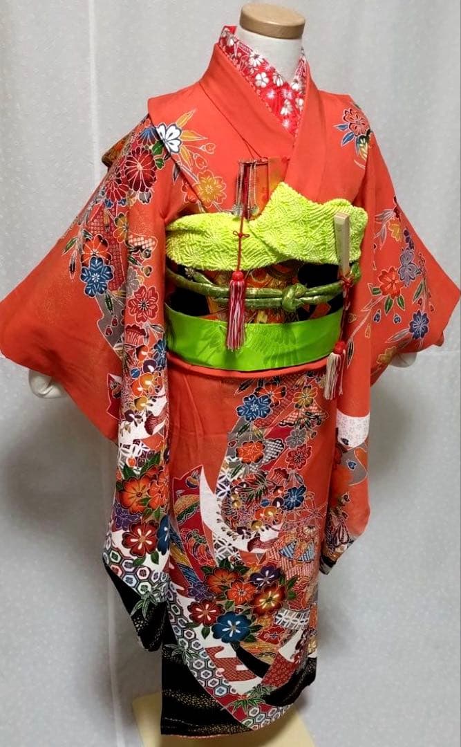 七五三　女の子　７歳　正絹着物　長襦袢　袋帯　小物セット　逸品