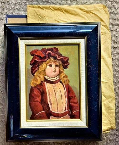 谷上信博 帽子の人形 西洋人形（ビスクドール）F４号 油絵 直筆サイン