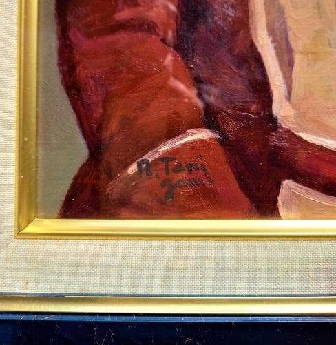 谷上信博 帽子の人形 西洋人形（ビスクドール）F４号 油絵 直筆サイン