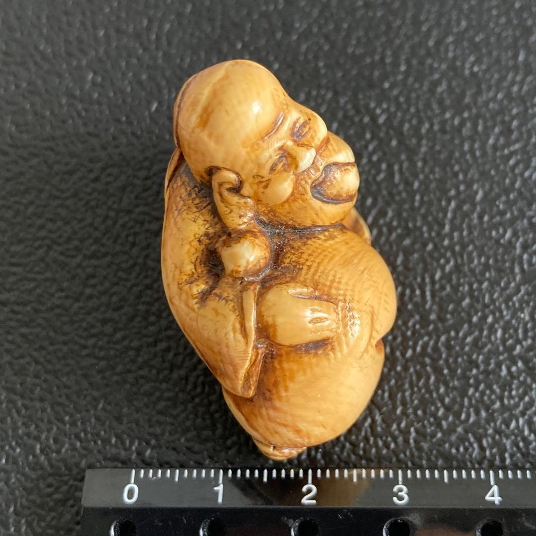 極上　根付　マンモス　牙彫り　寿老人　置物