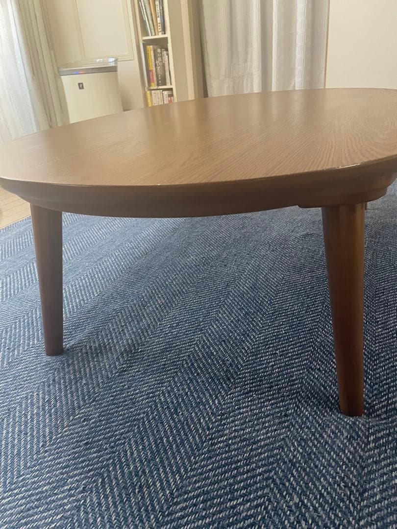 楕円形 木製センターテーブル ブラウン