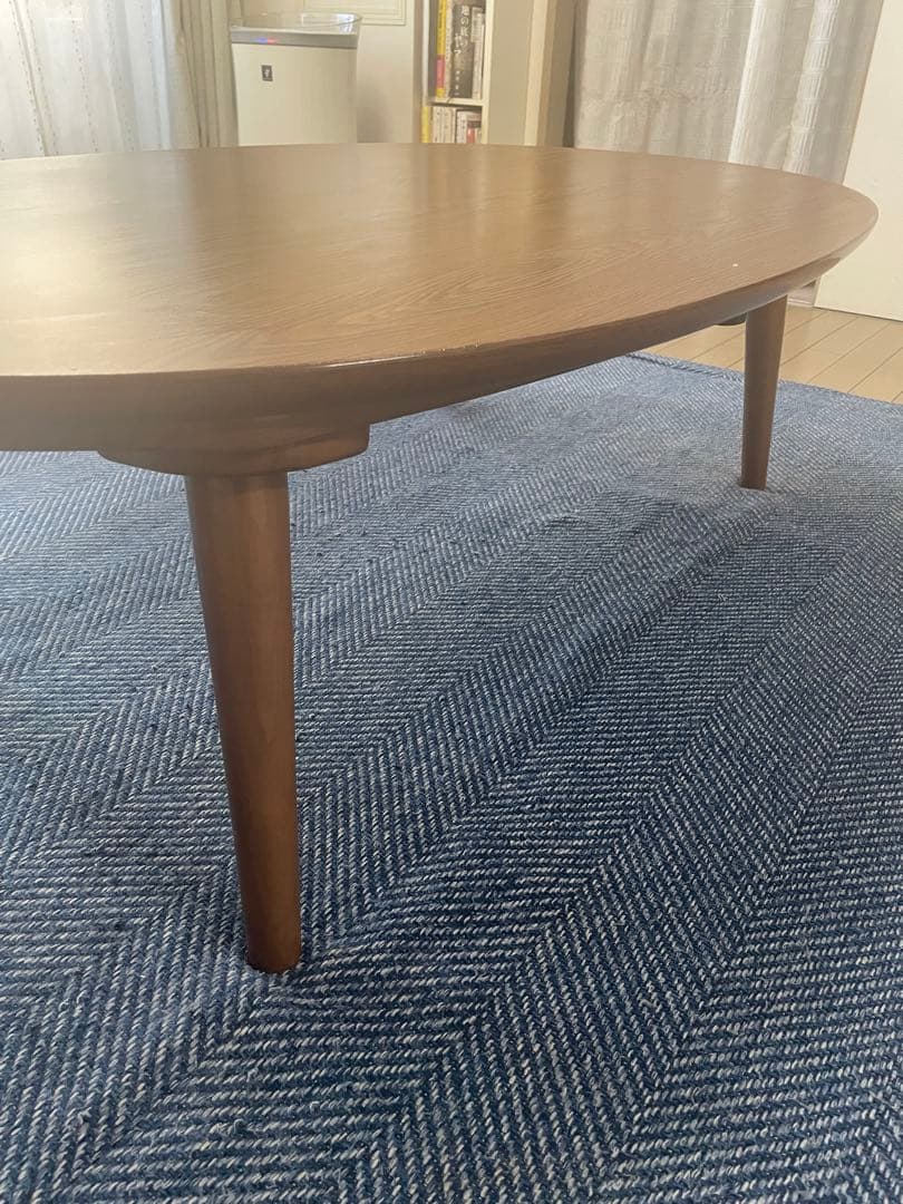 楕円形 木製センターテーブル ブラウン