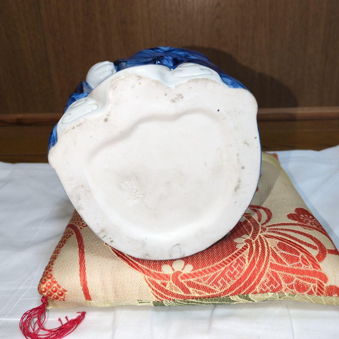 七福神 寿老人 置物 陶器製 高さ約33cm 縁起物 座布団付き