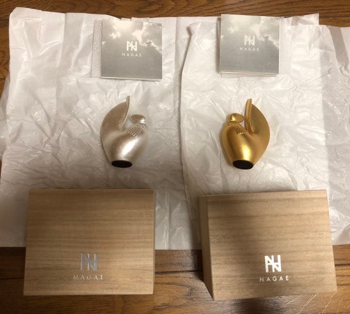 新品【NAGAE＋】Reborn Rooster 金銀セット 酉置物　縁起物