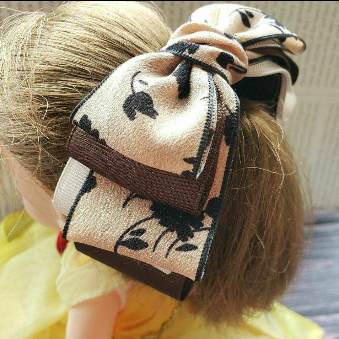 リボン　ヘアゴム♡ボリュームリボン♡シフォンリボン花柄♡ハンドメイド