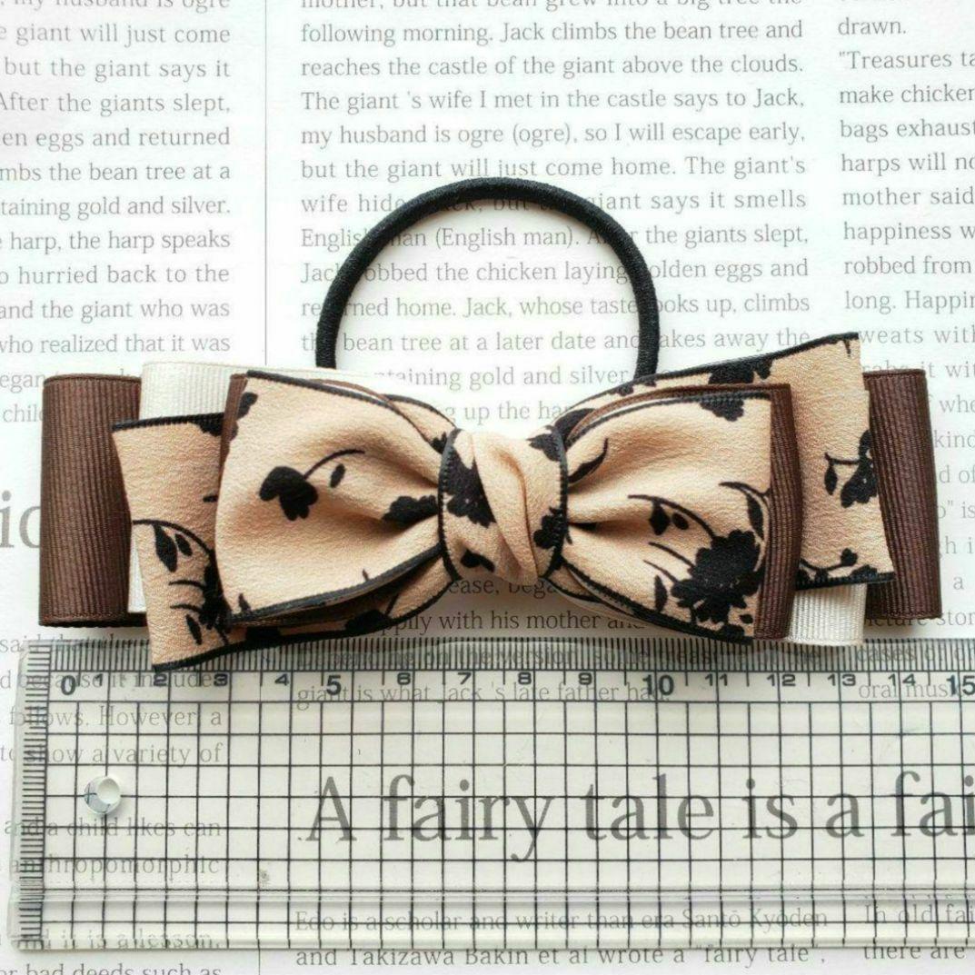 リボン　ヘアゴム♡ボリュームリボン♡シフォンリボン花柄♡ハンドメイド