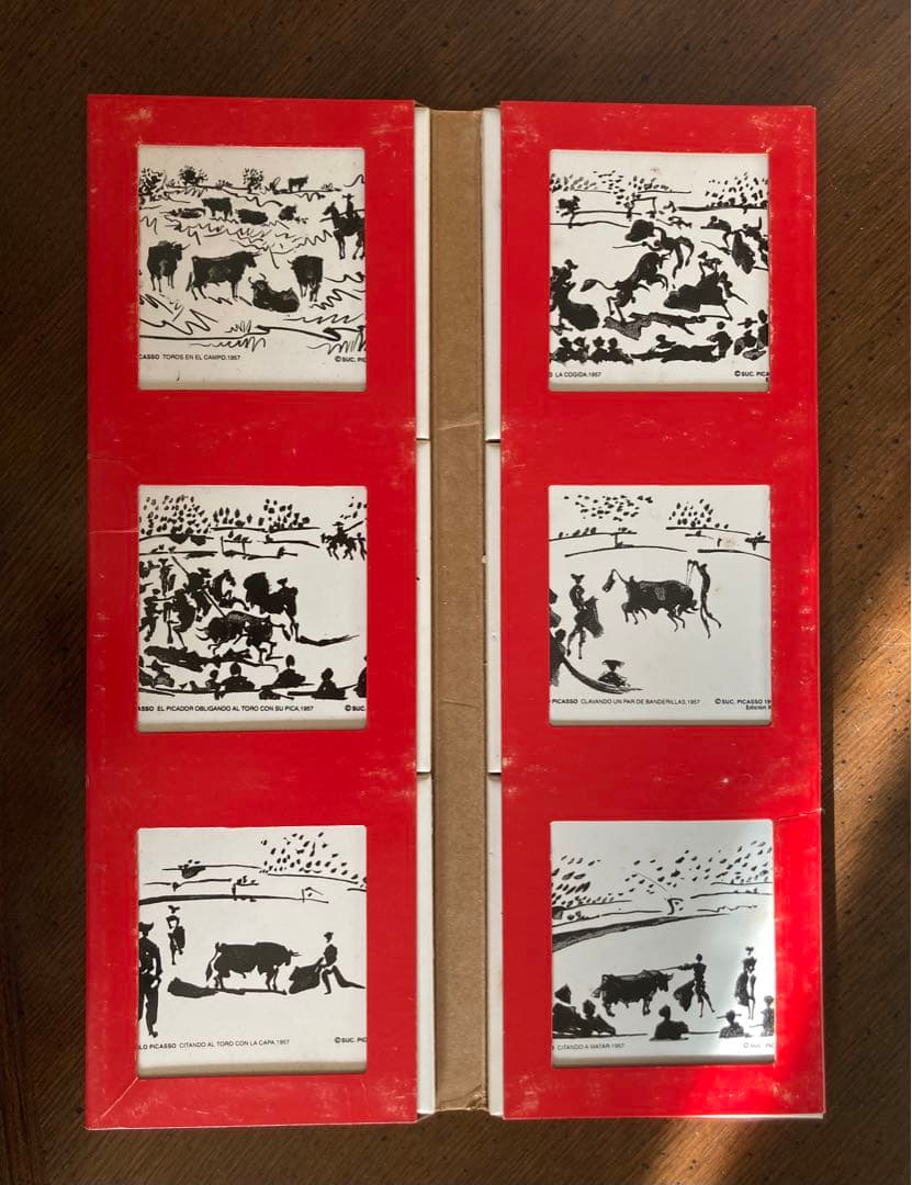 パブロ・ピカソ《闘牛》モチーフ陶板、コースター(６枚）