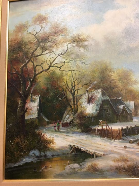 絵画 油絵肉筆画 直筆ヨーロツバ絵画パノラマ冬景画手描き