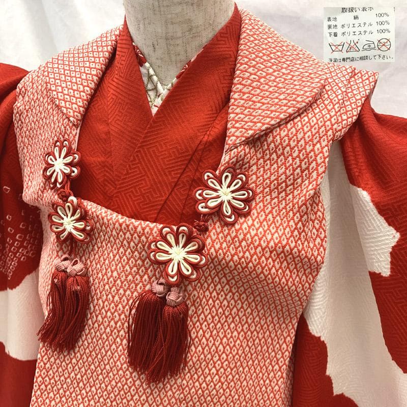 509ag37■七五三 三歳 部分絞着り 着物&お召被布&長襦袢 金駒刺繍■