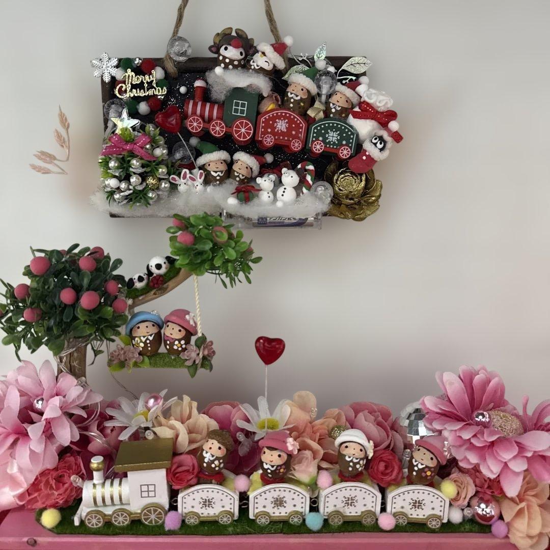 どんぐりアート♡ Xmasタペストリー＆White train ピンキーオブジェ
